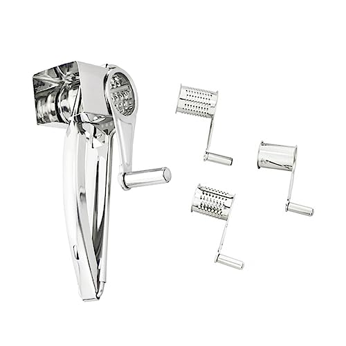 SOLUSTRE 5Pcs Stainless Steel Cheese Grater with Rotary Handheld Shredder and Slicing Tools Includes Main Grater and Interchangeable Planer Blades for Fine and Coarse Grating