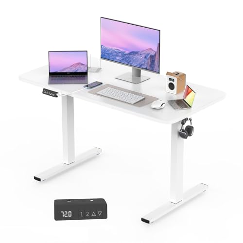 GOKHOMX Escritorio Elevable Eléctrico 120x60 cm, Mesa Elevable Escritorio Regulable en Altura con Panel Inteligente de Memoria y Puerto USB, Standing Desk Mesa Oficina Secretaria Elevatoria, Blanco