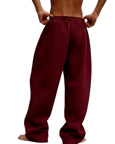 Image of Men's Baggy Sweatpants Wide Leg Fleece Lounge Joggers with Deep Pockets | Soft 65% poly 35% cotton stretch blend, outer drawstring, open bottom, relaxed fit for gym, travel, errands and daily wear