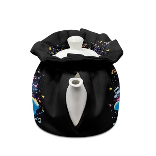 Image of Xoenoiee Cat Starry Cloud Music Notes Pattern Tea Pot Cover Tea Cozy Insulation Teapot Cosy Tea Pot Warmer Cover for Home Kitchen Table Teapot Kettle Cover Keep Warm