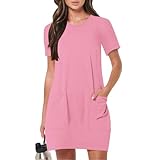 Women Tshirt Dress with Pockets Summer Casual Short Sleeve Sundresses Boho Beach Dress Loose Tunic Dress Vacation Dresses Plus Size A Line Mini Dress Crew Neck Modest Dresses Maternity Dress
