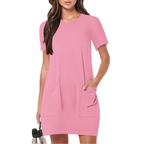 Women Tshirt Dress with Pockets Summer Casual Short Sleeve Sundresses Boho Beach Dress Loose Tunic Dress Vacation Dresses Plus Size A Line Mini Dress Crew Neck Modest Dresses Maternity Dress