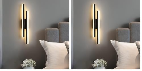 Comely 16W Lámpara de Pared LED, 3 Modos Color Regulable Aplique de Pared LED, Lámpara de Interior 3000K/4500K/6500K Negro para Dormitorio, Sala de Estar, Pasillo (Paquete de 2)