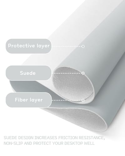 Image of YSAGi Non-Slip Desk Pad,Mouse Pad,Waterproof PVC Leather Desk Table Protector,Ultra Thin Large Desk Blotter, Easy Clean Laptop Desk Writing Mat for Office Work /Home /Decor(Silver-Grey, 47.2 inch x 23.6 inch)
