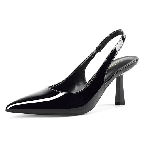 Image of Elisabet Tang Women's Kitten Heel Slingback Low Pumps 3 Inches Stiletto Pointed Closed Toe Elegant Dressy Bridal Wedding Party Shoes