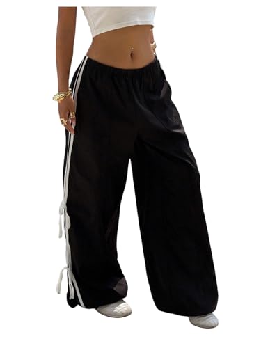 SOLY HUX Women's Y2k Pants Side Striped Bowknot Wide Leg Baggy Sweatpants Streetwear