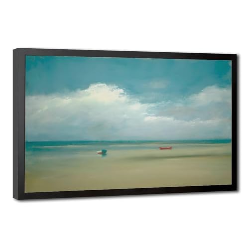 Toile deux bateaux marée basse Anne Packard grand tableau mural océan