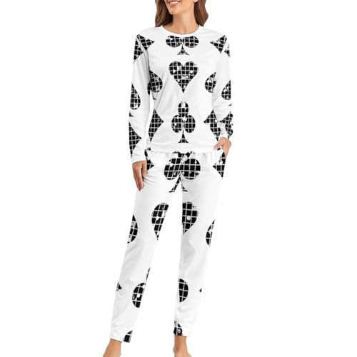 Pyjama femme Poker Noir ensemble fluide t-shirt manches longues et pantalon doux