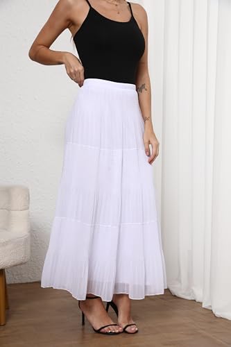Women's Chiffon Elastic High Waist Pleated A-Line Flared Maxi Skirts2