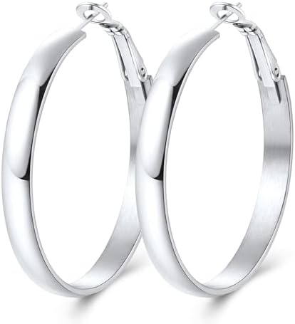 Jewlpire 14K Gold Plated 925 Sterling Sliver Post Hoop Earrings, 4MM/5MM Thick Non Tarnish Lightweight Hoop Earrings for Women Trendy 20/30/40/50/60/70mm