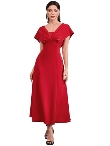 Image of Shasmi Women's & Girl's Solid A-Line Maxi Dress | V-Neck Pleated Bodice | Cap Batwing Sleeves | Fit & Flare Evening Gown (Dress 274)