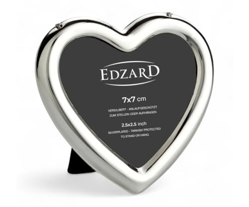 EDZARD Mini-Bilderrahmen Herz (für Foto 7 x 7 cm), edel versilbert, anlaufgeschützt, mit...