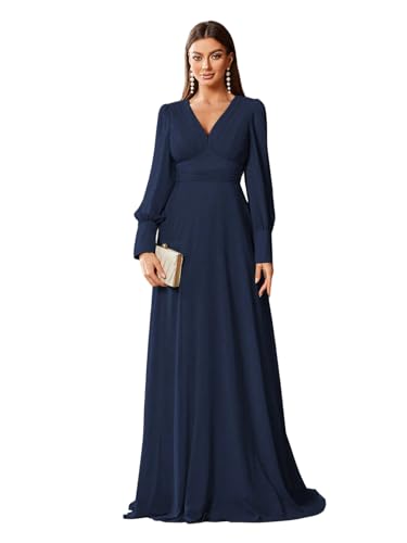 Image of TOLEEN Summer Casual Dresses for Women 2024 Spring Fashion Boho V Neck Long Sleeve Ruffle Floral Print Elegant Maxi Dress