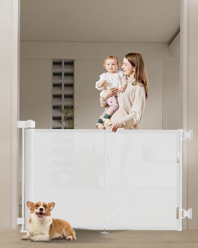 Image of Upgrade 59" Retractable Baby Gates with Reinforced Strip Design to Prevent Crawling Through, 34" Tall Retractable Gate for Baby and Pet, 5 FT Baby Gates for Stairs, Doorways, Hallways