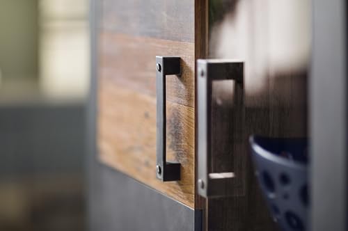 trendteam smart living - Indy - Wohnwand - Eiche/Grau - Anbauwand mit Stauraumvitrine, Stauraumelement, TV-Unterschrank und Wandboard - (BxHxT) 343 x 189 x 40 cm - antikfarbene Griffe