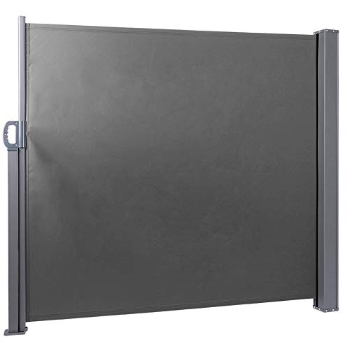 Balcón Refugio para el sol, toldo lateral retráctil Persiana lateral de tela con soporte de hierro sólido Pantalla exterior para jardín Balcón Terraza Protección solar UV Viento 160 * 300 CM(Gris)