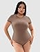 PUMIEY Bodysuit for Women Short Sleeve Body Suits Women Fashion Clothing Brown Tops Taffy Large