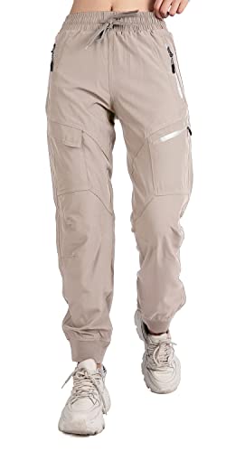 ZhaaDee Women's Cargo Joggers Pants Lightweight Athletic Outdoor Travel Hiking Quick Dry Workout Pants(Z08-Khaki-L)
