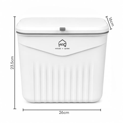 Image of House of Quirk 7L Hanging Kitchen Trash Can with Lid, Wall Mounted & Cabinet Door Waste Bin, Double-Sided Opening (Chalk White)