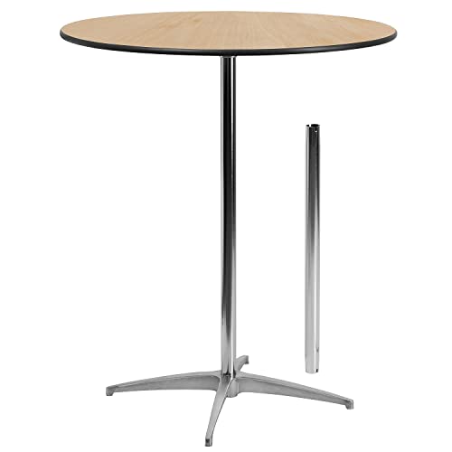 Flash Furniture Lars 36'' Round Wood Cocktail Table with 30'' and 42'' Columns, Wood Bar Height Table for Commercial or Residential Use, Natural