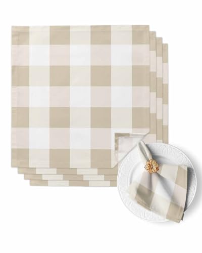 4 servilletas de tela cuadradas de 50x50 cm color blanco beige miniatura 1