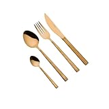 NUOVA HSSC Besteck-Set Spiga, 16-teilig, aus Edelstahl, mit 4 geschmiedeten Messern, Gabeln, Löffeln und Löffeln, ergonomischer Griff, spülmaschinenfest, goldfarben