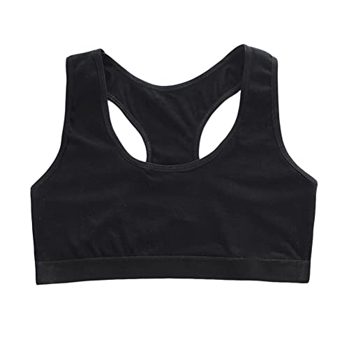 4 Pack Girls Unpadded Bra Seamless Breathable Cotton Bra Wireless Lightweight Sports Bras Girls Crop Tops for 9-14 Years Black4