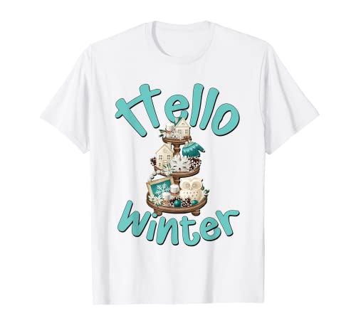 Image of Hello Winter Tiered Tray Decor For Women Snowflake White Owl T-Shirt