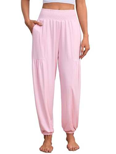 Famulily Ladies Stretch Soft Yoga Pants Relaxed Fit Dance Trousers Pull-On Pilates Lounge Pant Pink M