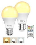 A19 LED Light Bulbs with Remote Control, 9W LED Bulbs 60W Equivalent, 3000K-6000K Dimmable Bulbs E26 Base, Remote Control Light Bulbs with Timing, Memory Function, for Home Decor, 2Bulb & 1Remote