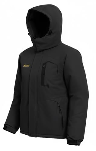 Mnking Skijacke Softshelljacke Damen Wasserdicht Regenjacke Winterjacke Funktionsjacke Winddicht Winter Warm Gefüttert Outdoorjacke mit Kapuze CFY226W-Black-L