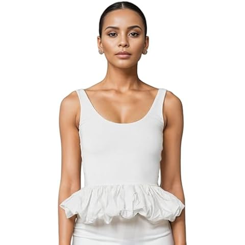 FIGKICKSEN Sleeveless Tops for Women Ruffle Hem Backless Scoop Neck Going Out Tops Trendy Casual Ruffle Cami Tank Top Cover