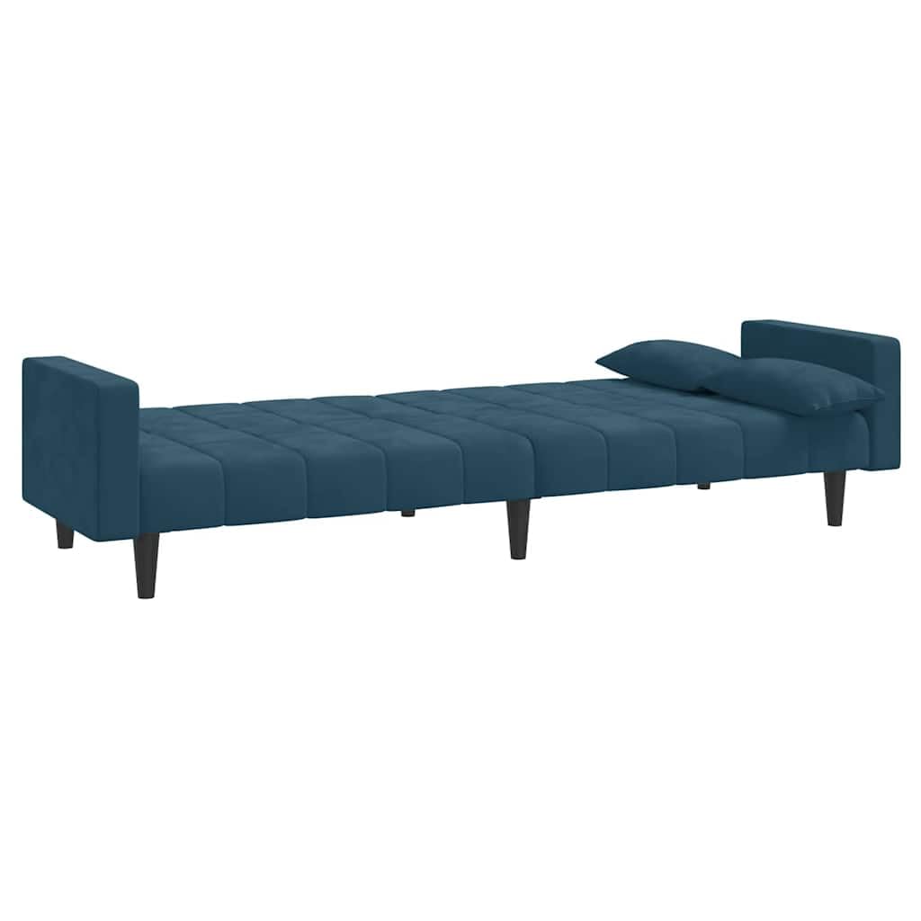 Sofá cama de 2 plazas terciopelo azul con 2 almohadas, sofá plegable con marco de madera para salón, habitación de invitados, oficina