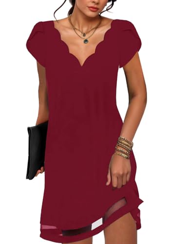 ABYOVRT Sommerkleid Damen Kurzarm Freizeit Kleider Elegant V-Ausschnitt Blumenmuster Minikleid Mode Strandkleid Lässig A-Linie Kleid für...