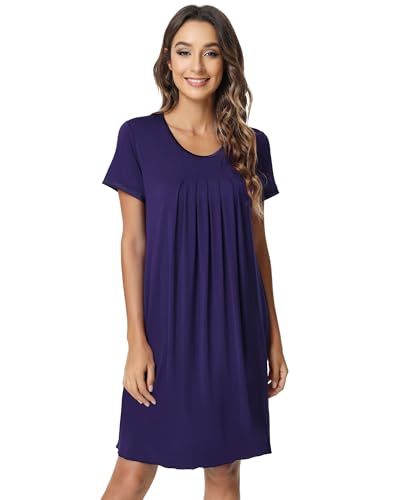 Image of NACHILA Nightgowns for Women-Viscose Made from Bamboo, Pleated Sleepwear.