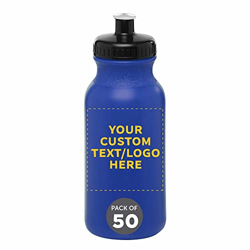 DISCOUNT PROMOS Custom 20 oz. Water Bottles with Push Cap Set of 50, Personalized Bulk Pack -...