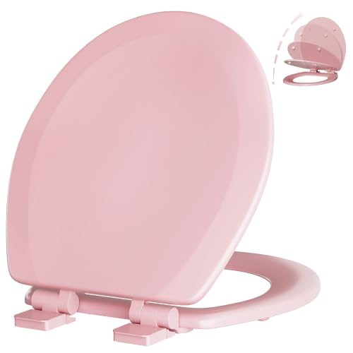 Image of Angol Shiold Slow Close Wood Toilet Seat(Pink, Round 16.5'')