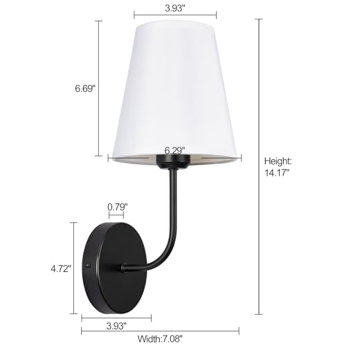 Image of Modern Hardwired Wall Sconce Set of 2 - Matte Black Finish with White Fabric Shades,Farmhouse Bedroom & Living Room Lighting, Hallway, Fireplace, Bathroom