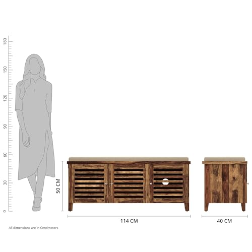 Image of Amazon Brand - Solimo Wigan Solid Sheesham Wood Shoe Rack (Natural Finish, 4 Shelves, 3 Doors)