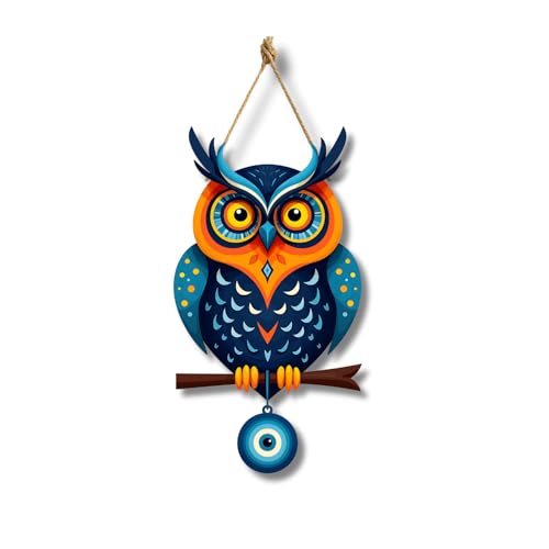 Image of GiftOday Owl Shape Wooden Wall Hanging For Home Decor | Evil Eye Decoration Livingroom, Bedroom | Modern Artwork | Designer Mdf Item | Wall Hanging Ornament Door Decorative (18 x 30 CM)