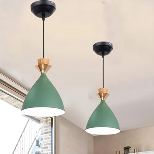 Image of Modern Green Dome Hanging Pendant Light for Ceiling, Aluminium, Antique Decor, E-27 Holder, Bulb is not Included, Pack of 2