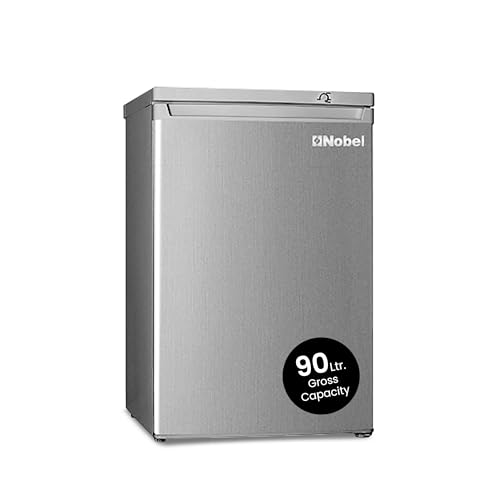 Nobel 90 Ltr Gross & 85 Ltr Net Single Door Upright Freezer Manual Defrost, with 4 Drawers, Recessed Handle, Reversible Door, Temperature Control & Adjustable Leveling Feet NUF255S Silver