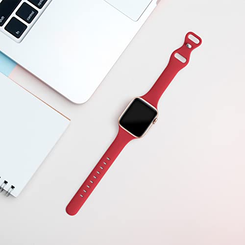 Image of Thin Slim Band Compatible with Apple Watch 38mm 40mm 41mm 42mm 44mm 45mm 46mm 49mm, Replacement Silicone Sport Strap for iWatch Series 11 /10 /9 /8 /7 /6 /5 /4 /3 /2 /1 Ultra SE Women Men, Red