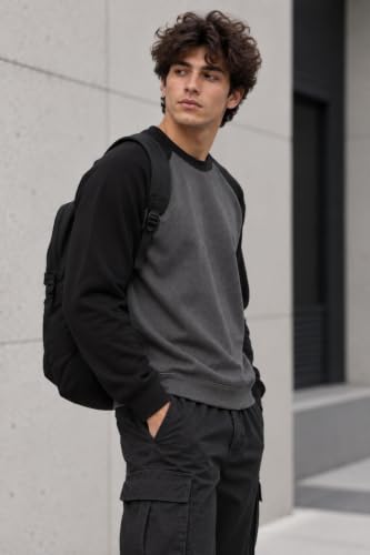Buy FN3 Premium Men Raglan Sleeve Sweatshirt for Men DarkGrey::Black - Image 4