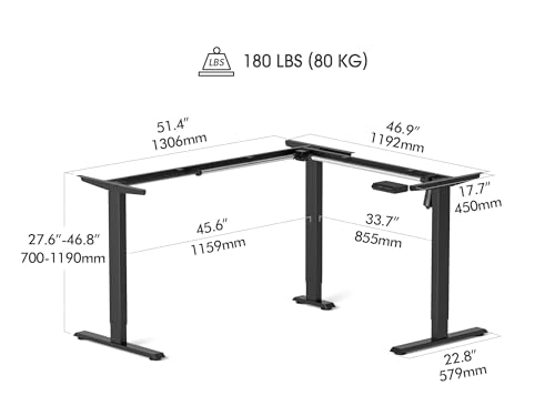 Image of FEZIBO 63 inch x 48 inch L-Shaped Standing Desk - Adjustable Corner Desk, L-Shaped Adjustable Desk with Splice Board, Rustic-Brown