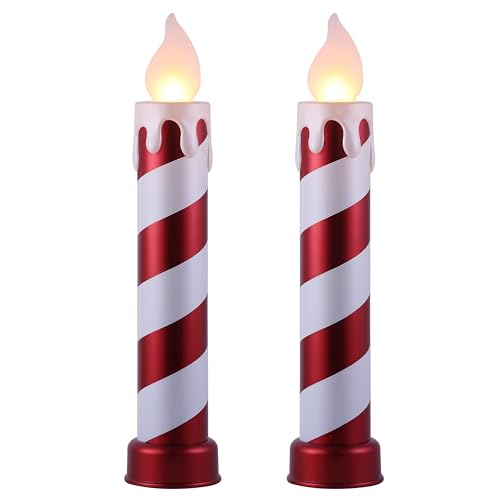 Mr. Christmas 36 in Red and White Striped Metallic Blow Mold Candles – Set of 2 Vintage-Inspired LED Christmas Decorations for Indoor or Outdoor Display