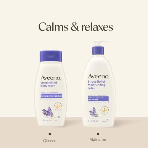 Aveeno Stress Relief Moisturizing Body Lotion, Lavender Scent with Prebiotic Oat for Sensitive Skin, Lightly Scented Lotion with 48-Hour Hydration, Fast Absorbing, Non-Greasy, 18 Fl Oz - image 8