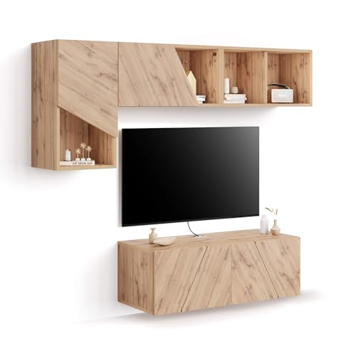 Mobili Fiver, Parete Soggiorno Emma 3, Rovere Rustico, 176x44x170 cm, Parete attrezzata tv, Made in Italy