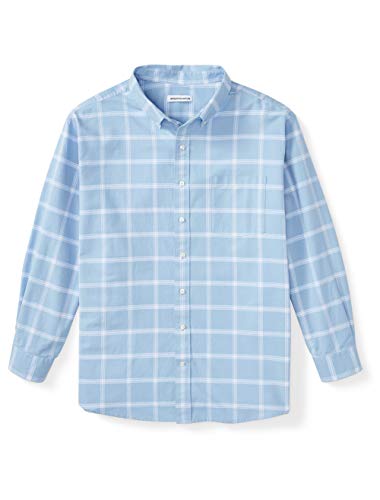 Amazon Essentials Men's Big & Tall Long-Sleeve Windowpane Pocket Shirt fit by DXL, Blue, 3XL