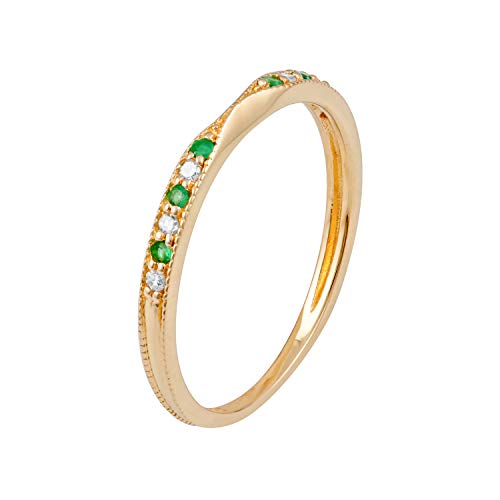 10k Yellow Gold Vintage Style Emerald and Diamond Stackable Band2